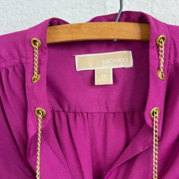 MK Michael Kors Michl Chain Tie Fuchsia Blouse - Picture 8 of 10